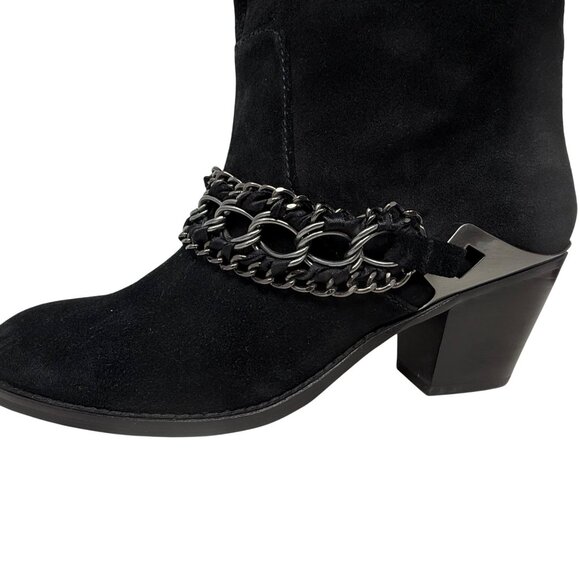 B. Makowsky Womens Black Suede Knee High Western Boots Chain Detail Goth 9M *** - Picture 6 of 9
